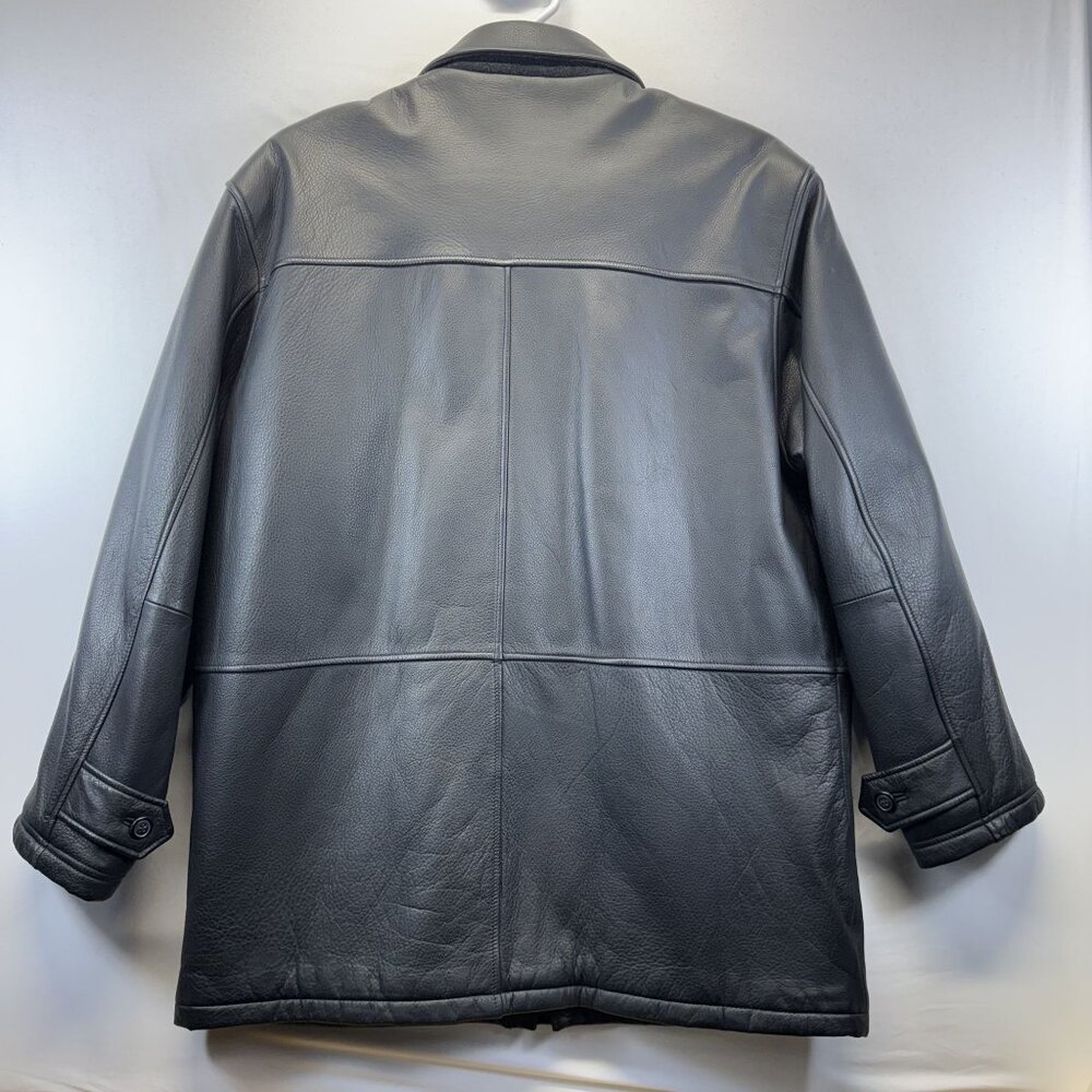 Perry Ellis Black Leather Jacket Mens XL Zipper & Snap Closure Quilted Lining - Picture 10 of 10
